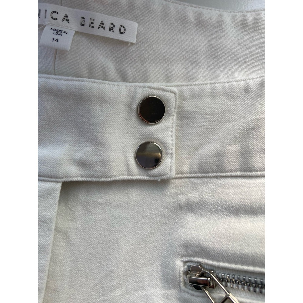 Veronica Beard Metro Cropped Zip Embellished Kick Flare Pants Size 14 White Luxe - Picture 2 of 9